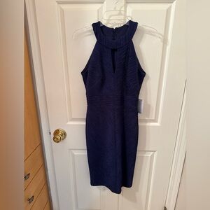Eliza J Women’s Dress Navy Blue Rib Sheath Halter Cocktail Size 6 NWT